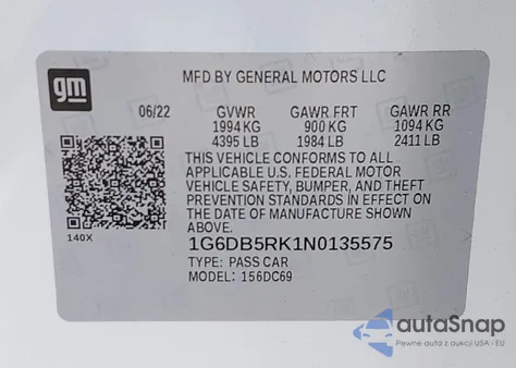 2022 Cadillac Ct4 Premium Luxury z USA, uszkodzony, nr VIN 1G6DB5RK1N0135575